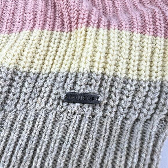 EUC Hollister Pastel Tan Pink White Striped Cropped Oversized Knit Sweater Small - Picture 6 of 9